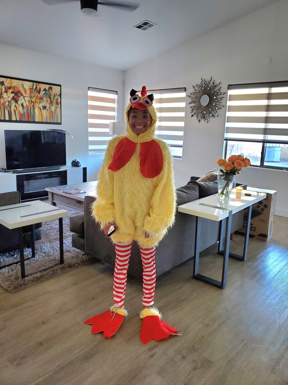 Yellow Chicken Costume with Red Accents for Big Kids or Adults